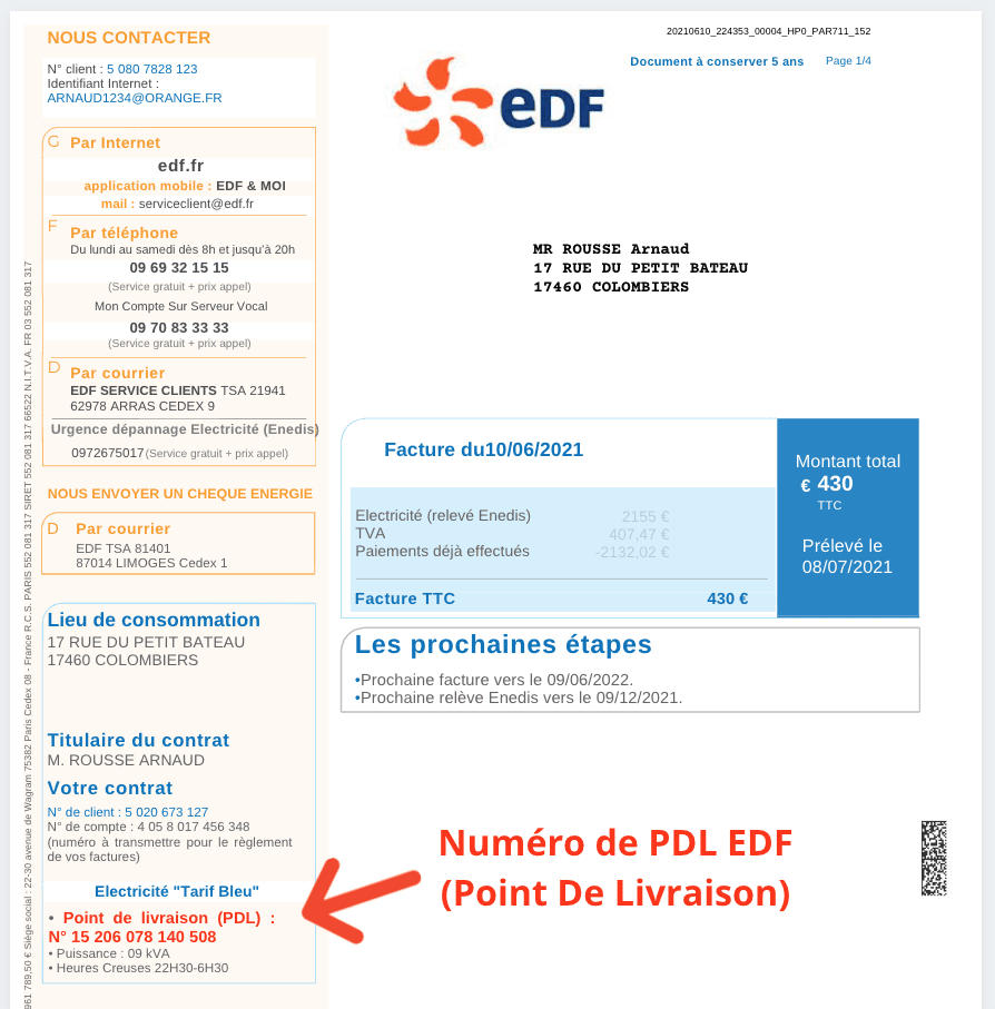 Numéro PDL EDF