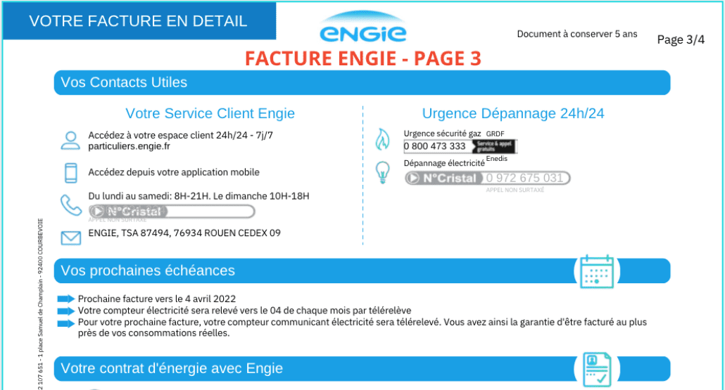 Le numéro PCE gaz Engie se trouve sur la troisième page de la facture