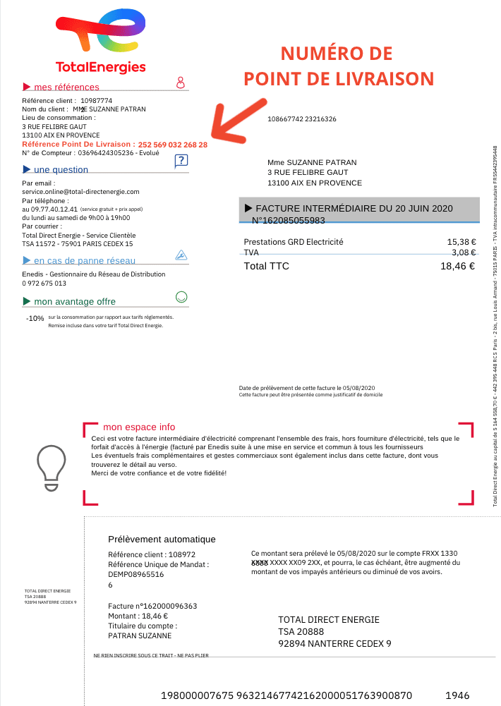 Comment trouver mon numéro de PDL sur une facture TotalEnergies ?