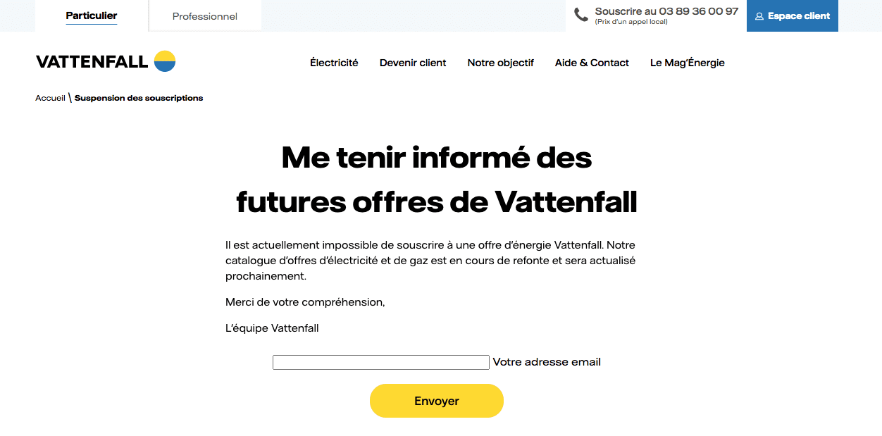 Vattenfall suspend les souscriptions