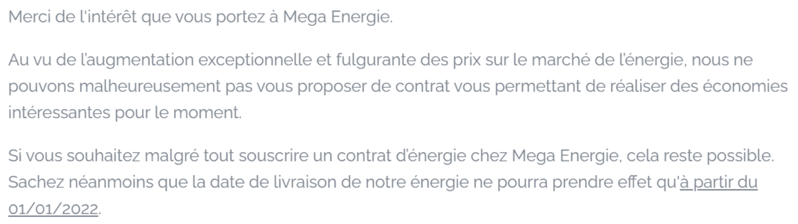 Mega Energie ne prend plus de nouvelles souscriptions en 2021