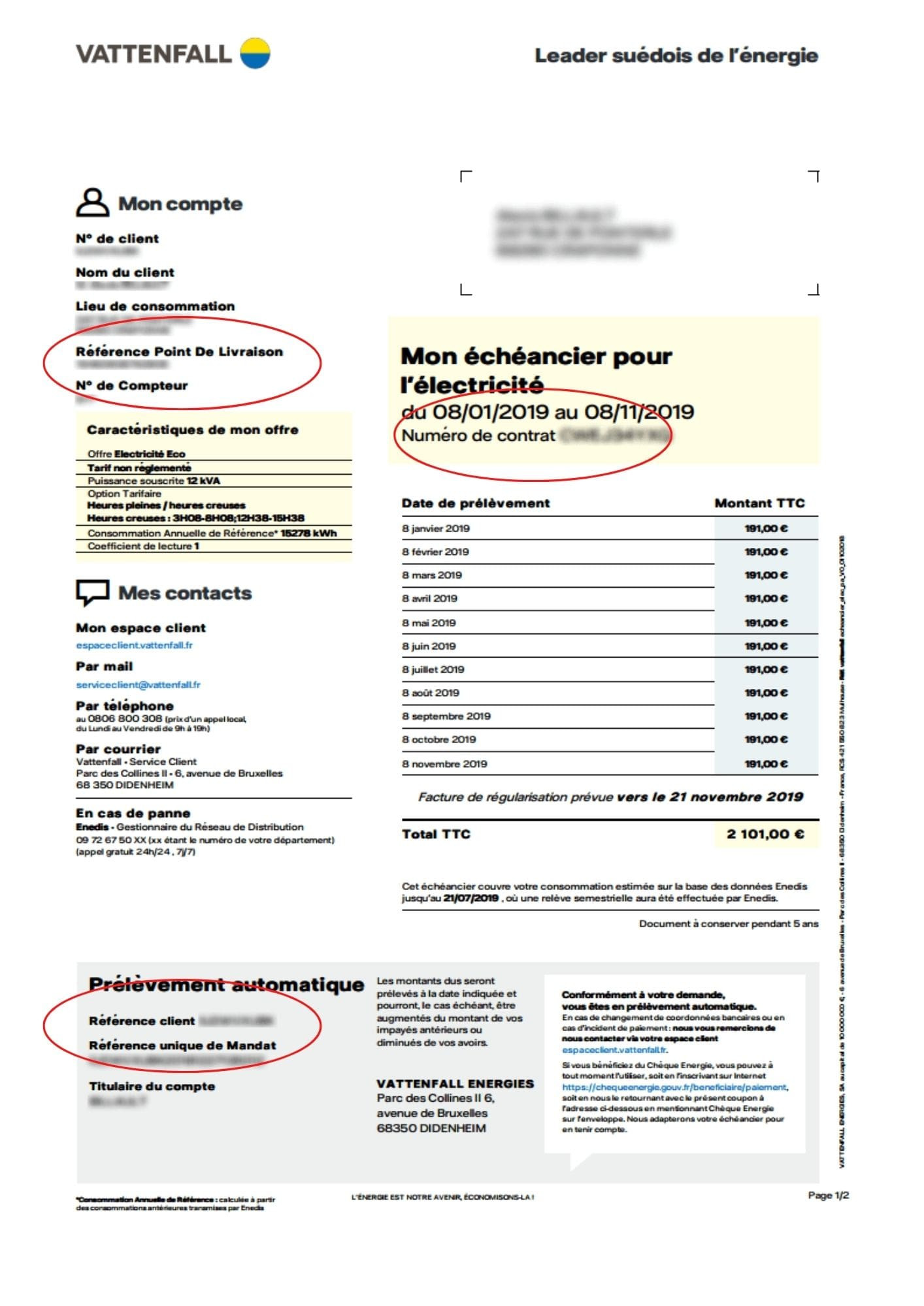 numéro contrat Vattenfall