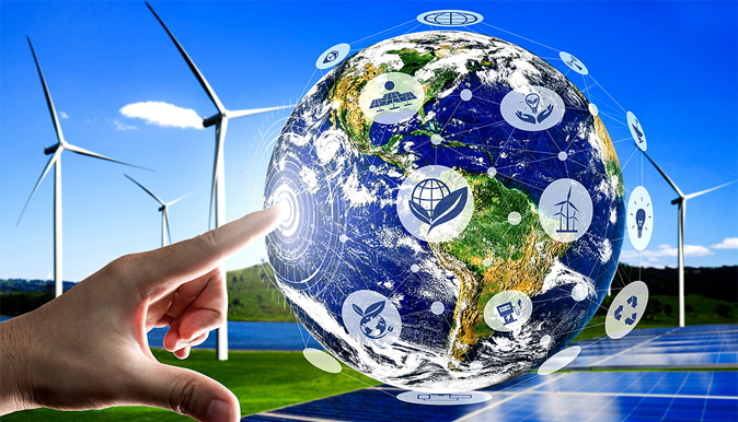 une planète avec des repères indiquant les énergies vertes